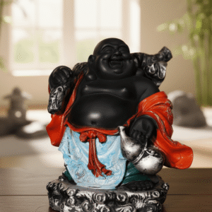 Laughing Buddha, 12 Inch Hotei, NGT-185, Antique Buddha, Black Mahadev, Prosperity Statue, Feng Shui Decor, Budai Idol