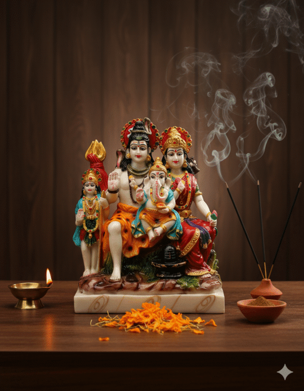 12 inch large polyresin Shiv Parivar Kartikey Murti NGT-148 colorful Shiva Parvati Ganesha Kartikey idol