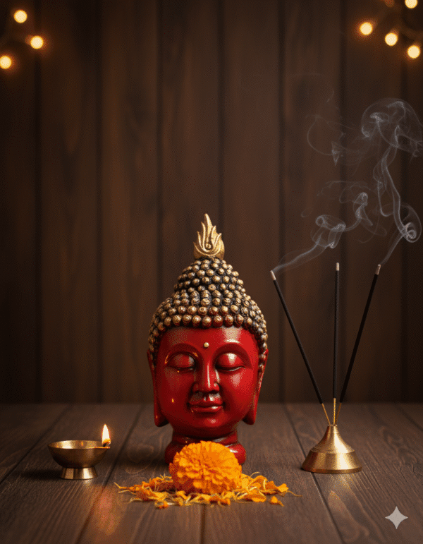 Buddha Head, Red and Gold Decor, Zen Decor, Polyresin Sculpture, Red Buddha, Feng Shui, Spiritual Gift