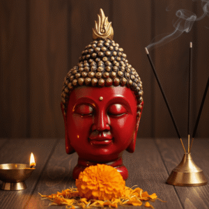 Buddha Head, Red and Gold Decor, Zen Decor, Polyresin Sculpture, Red Buddha, Feng Shui, Spiritual Gift