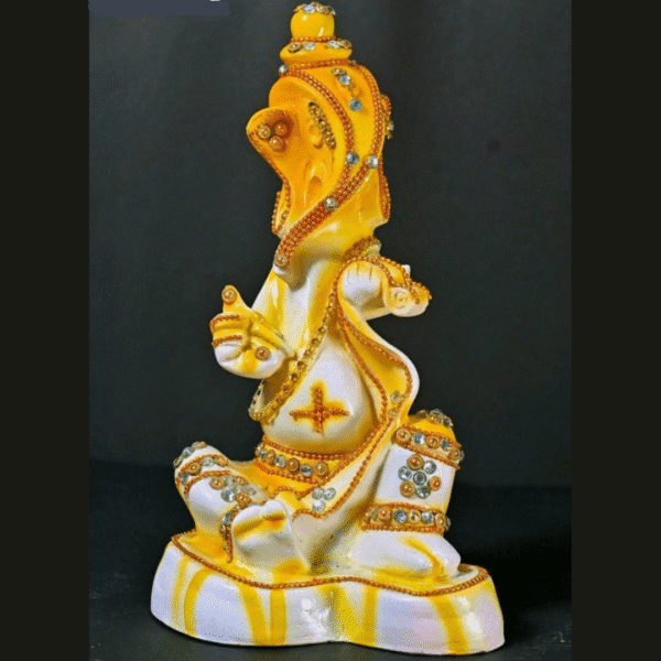 11.5-Inch Jeweled Lambodhar Ganesha Idol (Yellow/Gold)