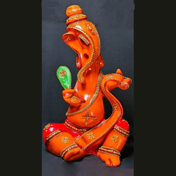 Giant 23-Inch Lambodhar Ganesha Idol (Orange & Jeweled)
