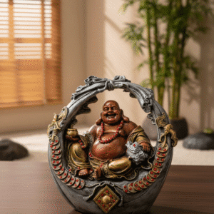 16 inch polyresin Antique Basket Laughing Buddha statue NGT-119 silver and bronze jeweled frame with gold Buddha