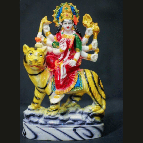 7.5-Inch Maa Durga Idol on Tiger (Vibrant Color Finish)