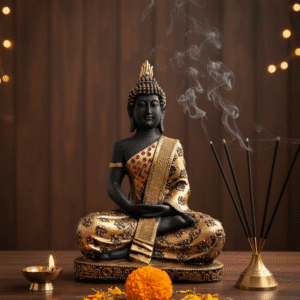 Large 18 Inch Meditating Buddha Statue - Premium Black & Gold Polyresin Idol