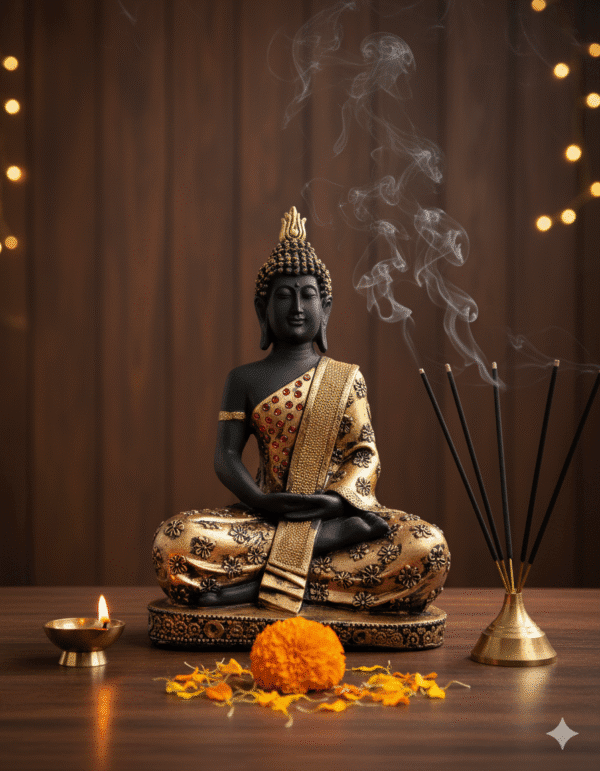 Large 18 Inch Meditating Buddha Statue - Premium Black & Gold Polyresin Idol
