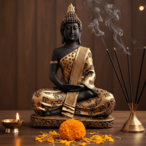 Large 18 Inch Meditating Buddha Statue - Premium Black & Gold Polyresin Idol