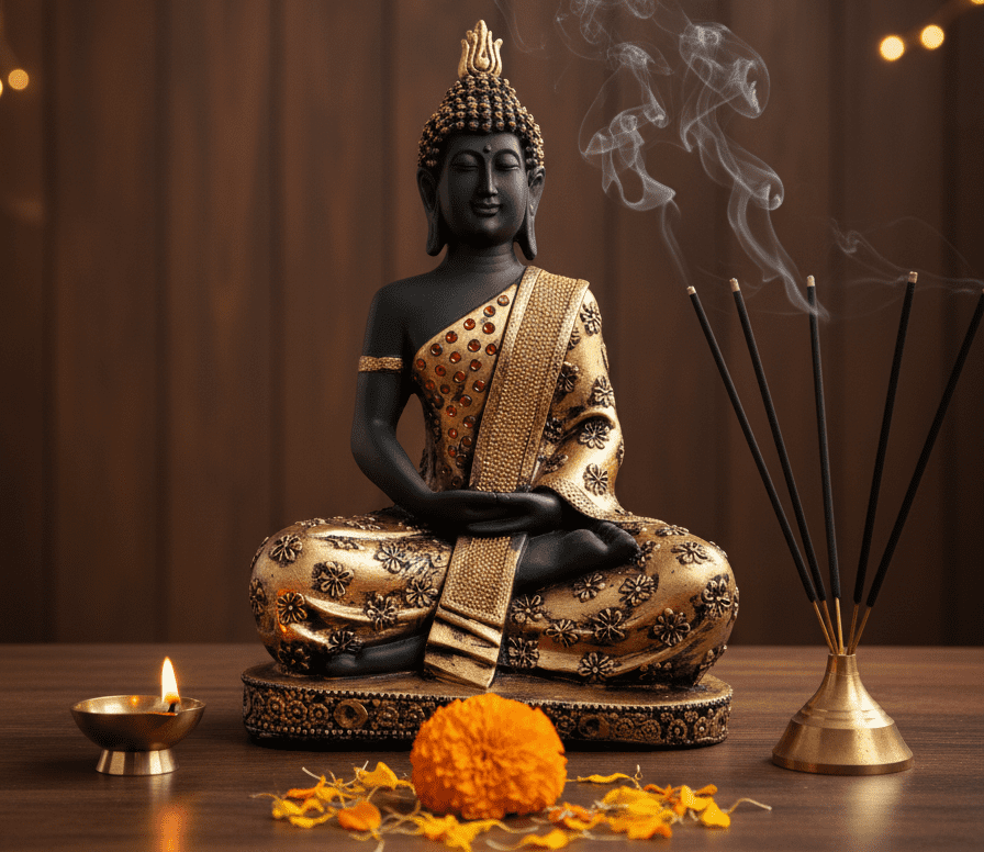 Large 18 Inch Meditating Buddha Statue - Premium Black & Gold Polyresin Idol