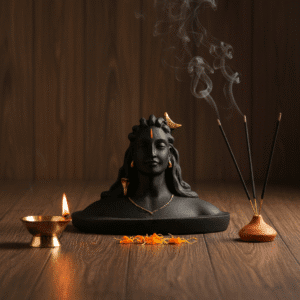 3 inch polyresin Aadi Yogi Shiva bust NGT-211 matte black Mahadev statue with gold accents