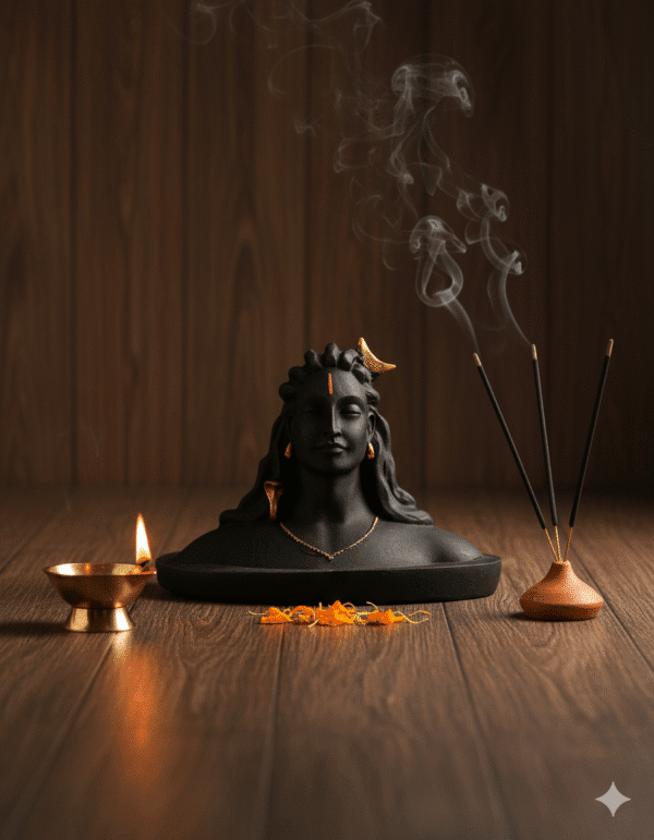 3 inch polyresin Aadi Yogi Shiva bust NGT-211 matte black Mahadev statue with gold accents
