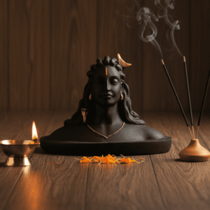 3 inch polyresin Aadi Yogi Shiva bust NGT-211 matte black Mahadev statue with gold accents