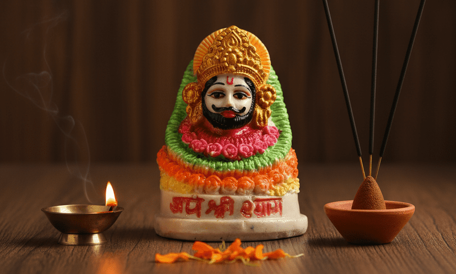 Khatu Shyam Murti, 3.5 Inch Idol, Mini Shyam Baba, NGT-231, Car Dashboard Idol, Polyresin Murti, Small Religious Gift, Colorful Khatu Shyam