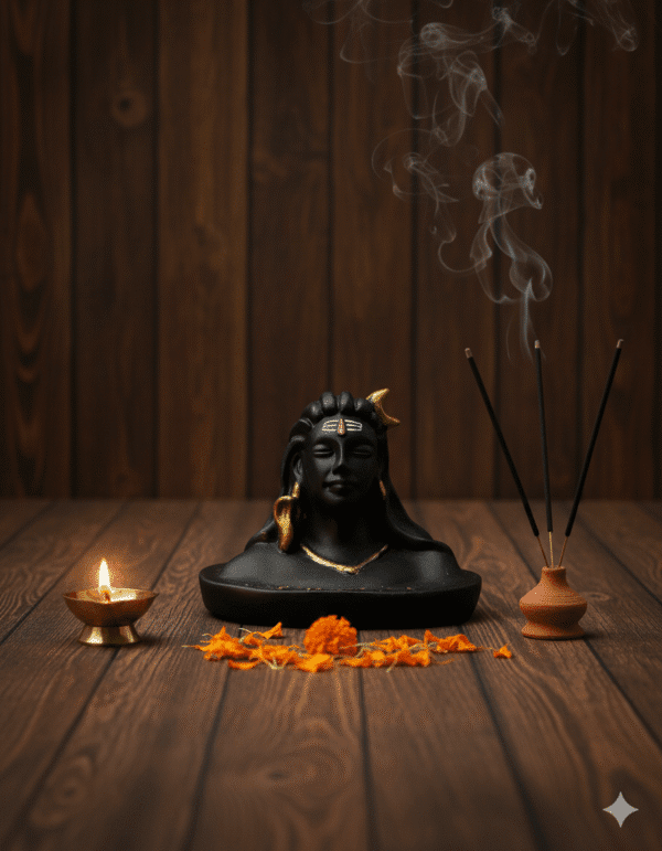 4 inch polyresin Aadi Yogi Shiva bust NGT-213 matte black Mahadev statue with gold accents