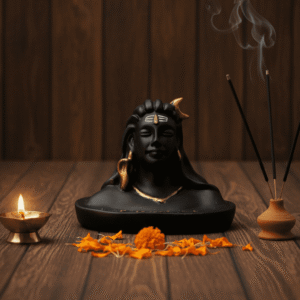 4 inch polyresin Aadi Yogi Shiva bust NGT-213 matte black Mahadev statue with gold accents