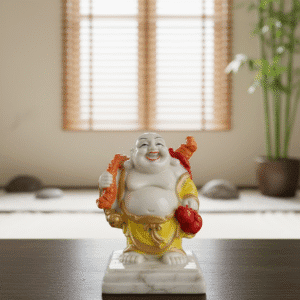 4 inch polyresin Laughing Buddha statue NGT-177 standing with sack and yellow robes for wealth
