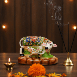 Cow and Calf, Gaumata, Kamdhenu, Vastu Decor, Hindu Idol, Jewelled Figurine, Miniature Statue