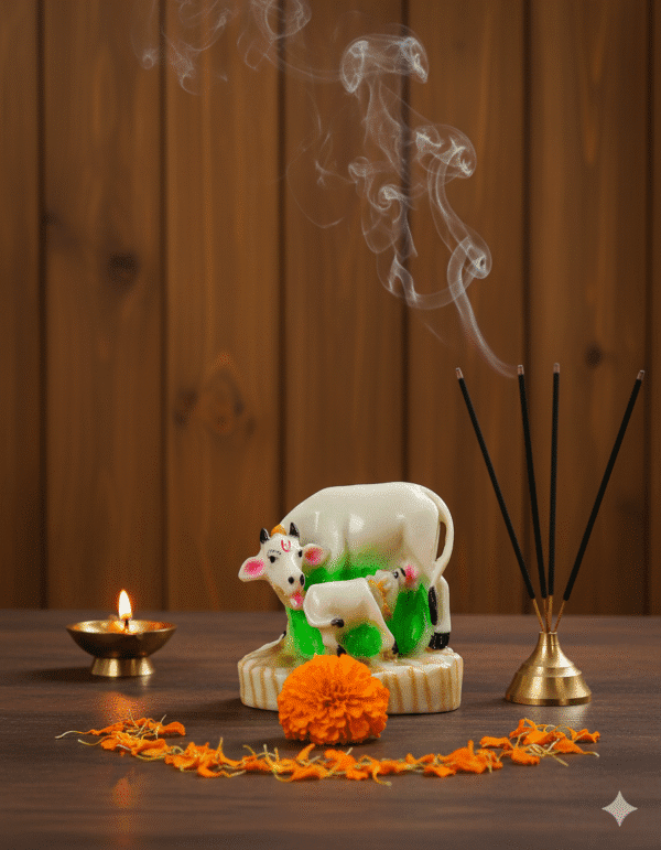 Cow and Calf, Gaumata, Kamdhenu, Vastu Decor, Hindu Idol, Polyresin Figurine, Miniature Statue