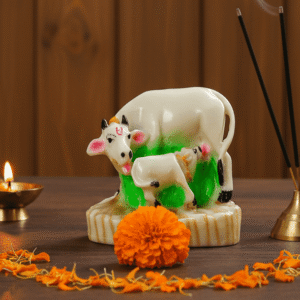 Cow and Calf, Gaumata, Kamdhenu, Vastu Decor, Hindu Idol, Polyresin Figurine, Miniature Statue