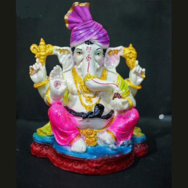 12.5-Inch Big Pagdi Ganesha Idol (Vibrant Pink & Purple) - Image 2