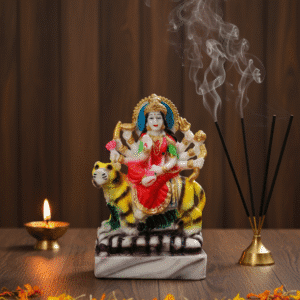 6 Inch Maa Durga Idol, Durga on Tiger Statue, Mata Rani Murti Small, Navaratri Idol NGT-226, Marble Dust Durga, Vastu Protection Statue, Small Hindu Goddess, Tiger Vahana