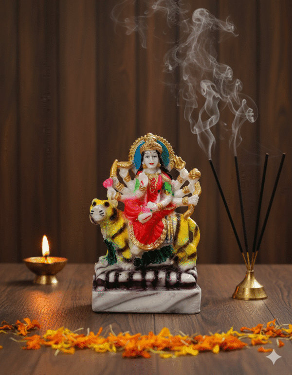 6 Inch Maa Durga Idol, Durga on Tiger Statue, Mata Rani Murti Small, Navaratri Idol NGT-226, Marble Dust Durga, Vastu Protection Statue, Small Hindu Goddess, Tiger Vahana