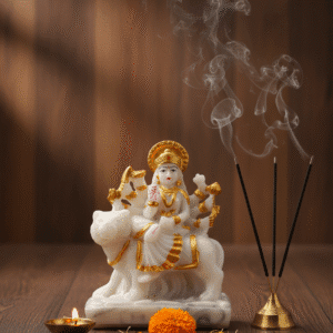 6 Inch Maa Durga Idol, White Durga Statue, Gold Mata Rani Murti, Navaratri Idol NGT-154, Marble Dust Durga, Vastu Protection Statue, Hindu Goddess Figurine