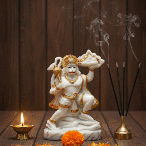 6 Inch White Hanuman Idol, Pahad Hanuman White Gold, Marble Dust Bajrangbali Murti, Car Dashboard Hanuman NGT-199, Hanuman Statue Premium, Vastu Protection Statue