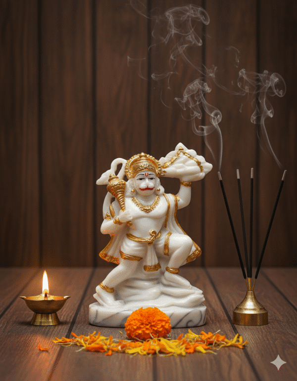 6 Inch White Hanuman Idol, Pahad Hanuman White Gold, Marble Dust Bajrangbali Murti, Car Dashboard Hanuman NGT-199, Hanuman Statue Premium, Vastu Protection Statue