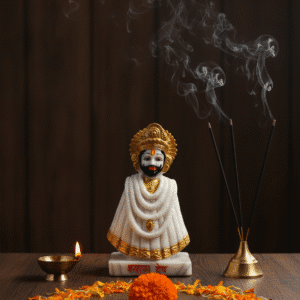 Khatu Shyam Murti, White Shyam Baba, 6 Inch Idol, NGT-230, Gold Accent Statue, Marble Finish Murti, Home Mandir Decor, Devotional Gift