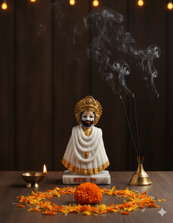 Khatu Shyam Murti, White Shyam Baba, 6 Inch Idol, NGT-230, Gold Accent Statue, Marble Finish Murti, Home Mandir Decor, Devotional Gift