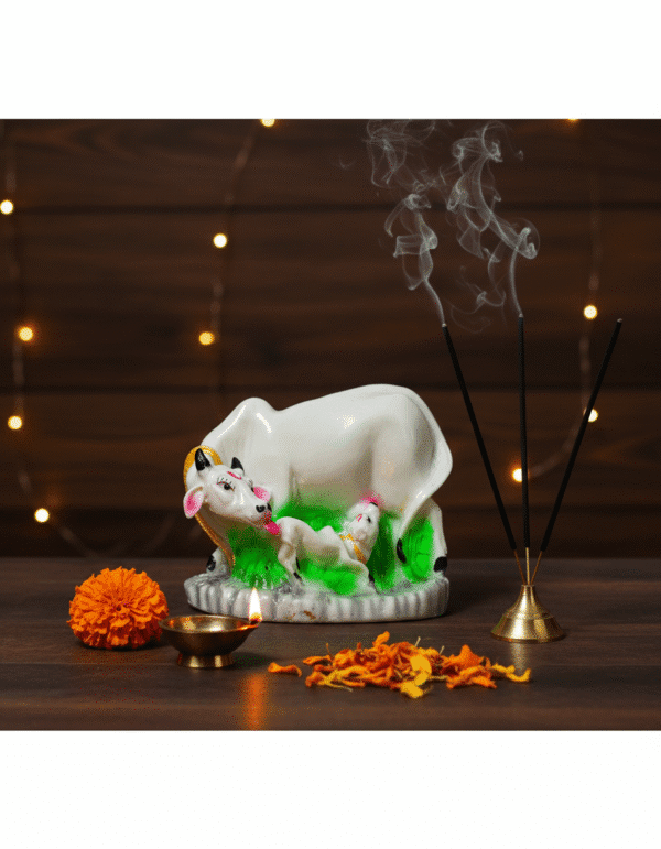 Cow and Calf, Gaumata, Kamdhenu, Vastu Decor, Hindu Idol, Polyresin Figurine, Mother Cow