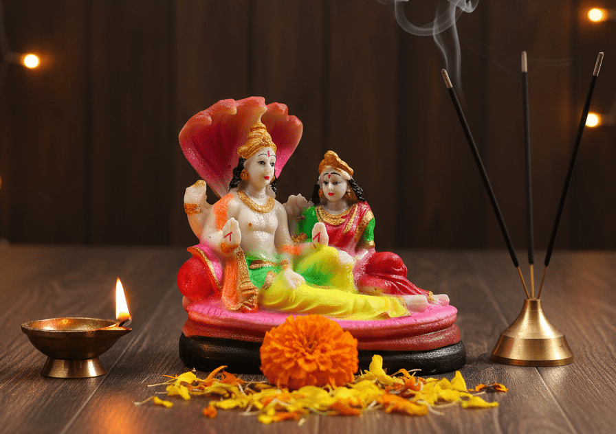 Vishnu Sheshnag, Anantasayana, Lakshmi Narayan, Hindu Idol, Pooja Murti, Polyresin Figurine, Vastu
