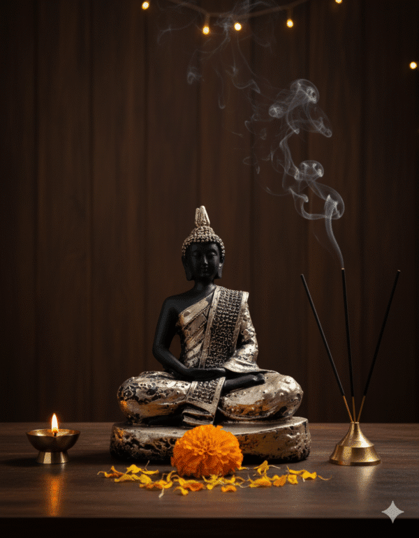 Buddha Statue, Seated Buddha, Black Gold Buddha, Antique Decor, Zen Decor, Polyresin Figurine, Meditation Idol