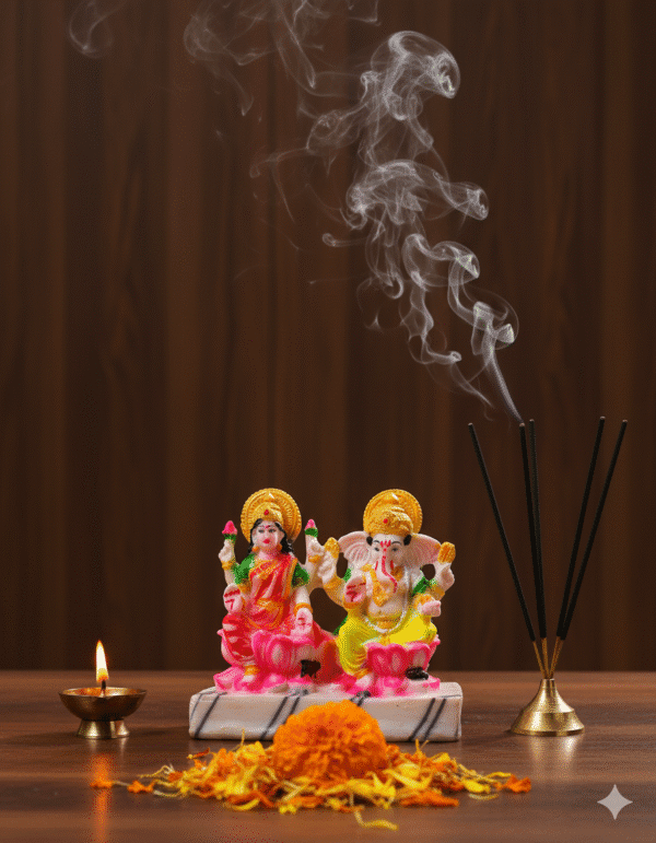 7 Inch Brass Laxmi Ganesh Idol for Home Temple