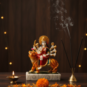 8 Inch Maa Durga Idol, Durga on Tiger Statue, Mata Rani Murti NGT-202, Navaratri Idol, Marble Dust Durga, Vastu Protection Statue, Hindu Goddess Figurine