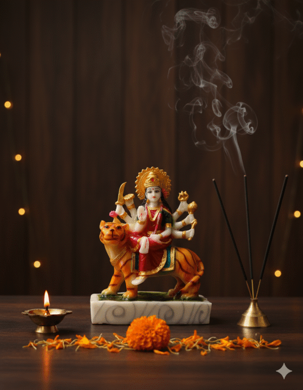 8 Inch Maa Durga Idol, Durga on Tiger Statue, Mata Rani Murti NGT-202, Navaratri Idol, Marble Dust Durga, Vastu Protection Statue, Hindu Goddess Figurine