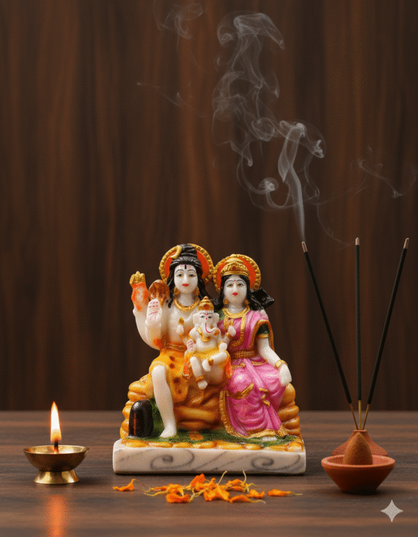 8 inch colorful polyresin Shiv Parivar Murti NGT-168 pink yellow Shiva Parvati Ganesha idol