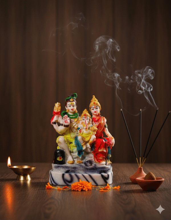 8 inch large colorful polyresin Shiv Parivar Murti NGT-088 Shiva Parvati Ganesha idol