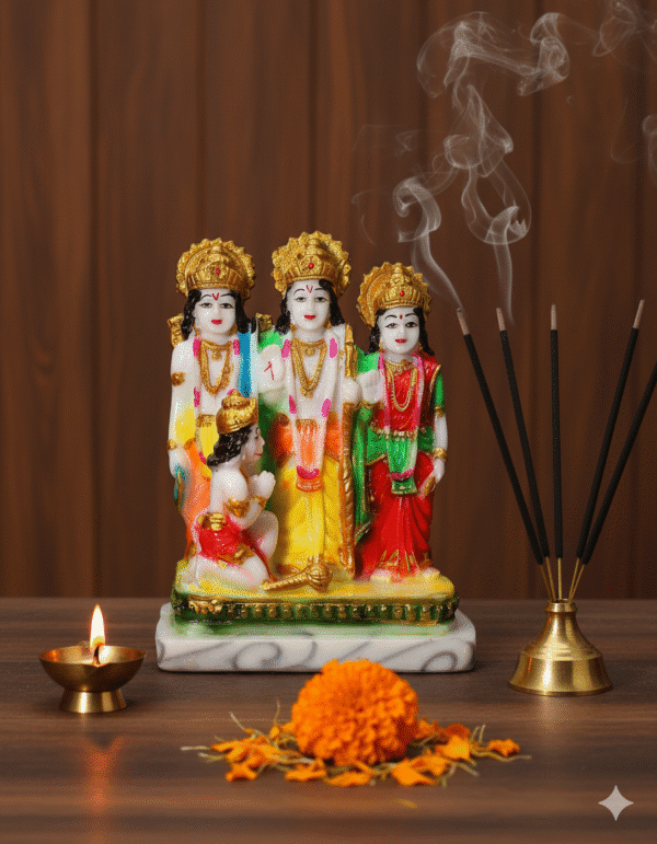 8-Inch Brass Ram Darbar Idol NGT-221 - Lord Rama Sita Lakshman Hanuman