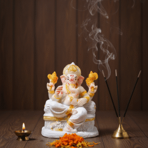 8.5 Inch Ganesha Idol, Gadi Ganesha Statue, White Gold Ganpati Murti, Glitter Ganesha NGT-084, Auspicious Vastu Idol, Home Mandir Statue, Throne Ganesha, Seated Ganpati