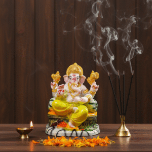 8.5 Inch Ganesha Idol, Gadi Ganesha Statue, Ganesh on Throne Murti, Yellow Ganesha NGT-080, Auspicious Vastu Idol, Glossy Ganpati Decor, Home Temple Ganesha, Throne Ganesha