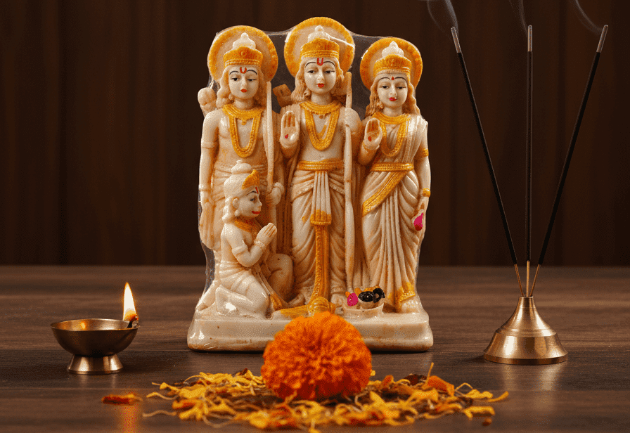 NGT-054 8.5-Inch Ram Darbar Marble Dust and Resin Idol