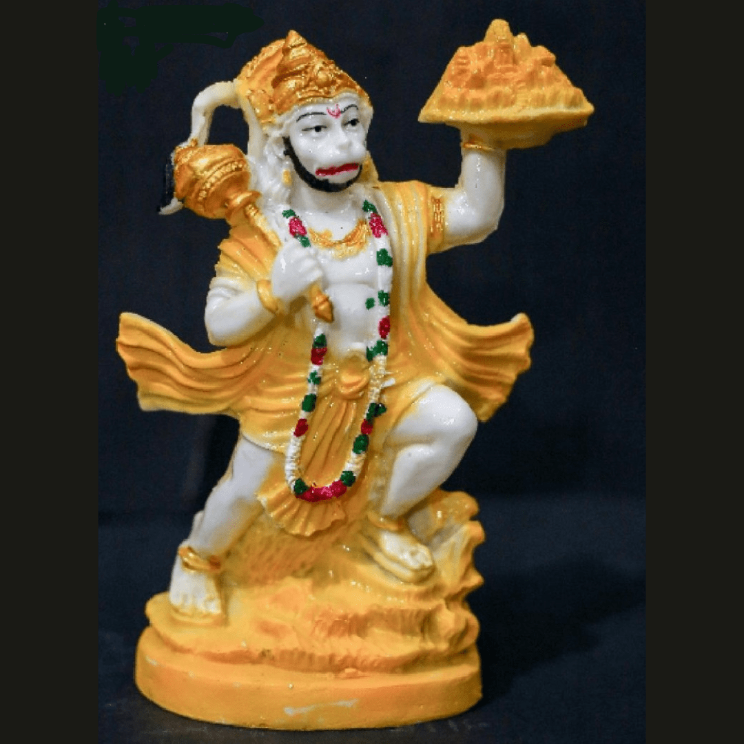 9.5-Inch Pahad Hanuman Idol (Yellow & Gold Finish)