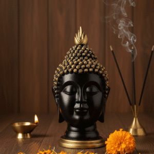 9 inch black and gold buddha head statue serene polyresin idol zen decor