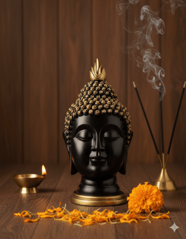 9 inch black and gold buddha head statue serene polyresin idol zen decor