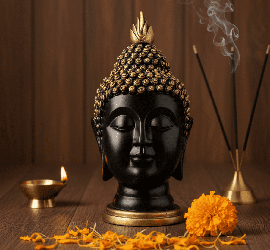 9 inch black and gold buddha head statue serene polyresin idol zen decor