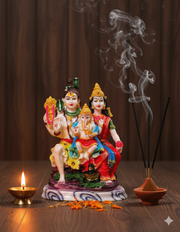 9 inch large colorful polyresin Shiv Parivar Murti NGT-089 Shiva Parvati Ganesha idol