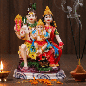 9 inch large colorful polyresin Shiv Parivar Murti NGT-089 Shiva Parvati Ganesha idol