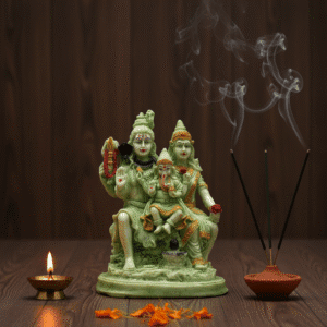 Shiv Parivar Murti, 9 Inch Shiva Family, Green Polyresin, NGT-217, Unique Hindu Idol, Home Mandir Decor, Shiva Parvati Ganesha