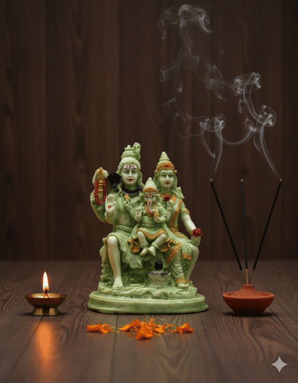 Shiv Parivar Murti, 9 Inch Shiva Family, Green Polyresin, NGT-217, Unique Hindu Idol, Home Mandir Decor, Shiva Parvati Ganesha